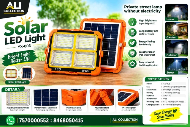 LED9 Chargebl Solar Street Panel Light 