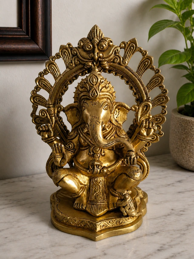 GS Decors Brass Ganesha with Thiruvachi 9''