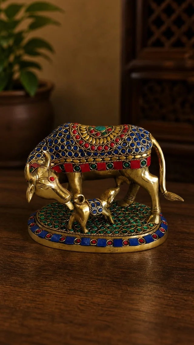 GS Decors Brass Stone Cow and Calf 5''