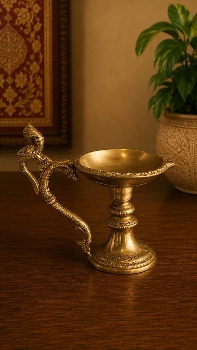GS Decors Brass Single Face handle diya 5.5''