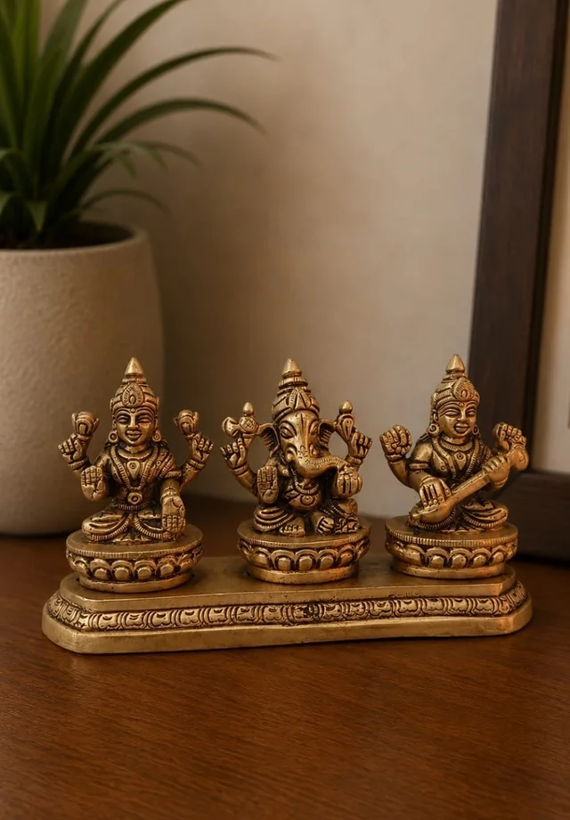 GS Decors Brass Ganesha Lakshmi Saraswathi 3''