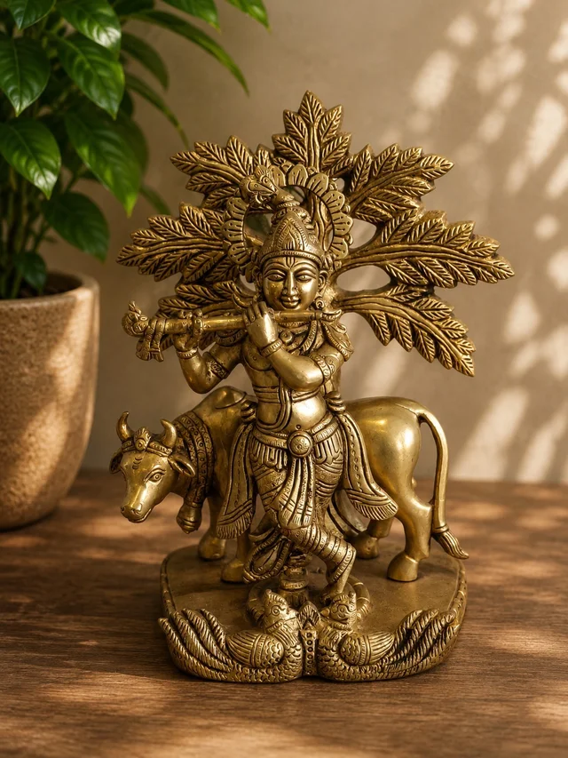 GS Decors Brass Tree Krishna 9''