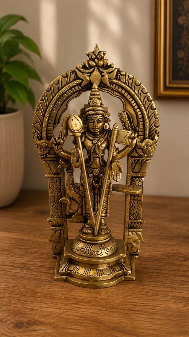 GS Decors Brass Murugan with Thiruvachi 10''