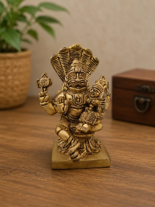 GS Decors Brass Narasimar with Lakshmi 3''