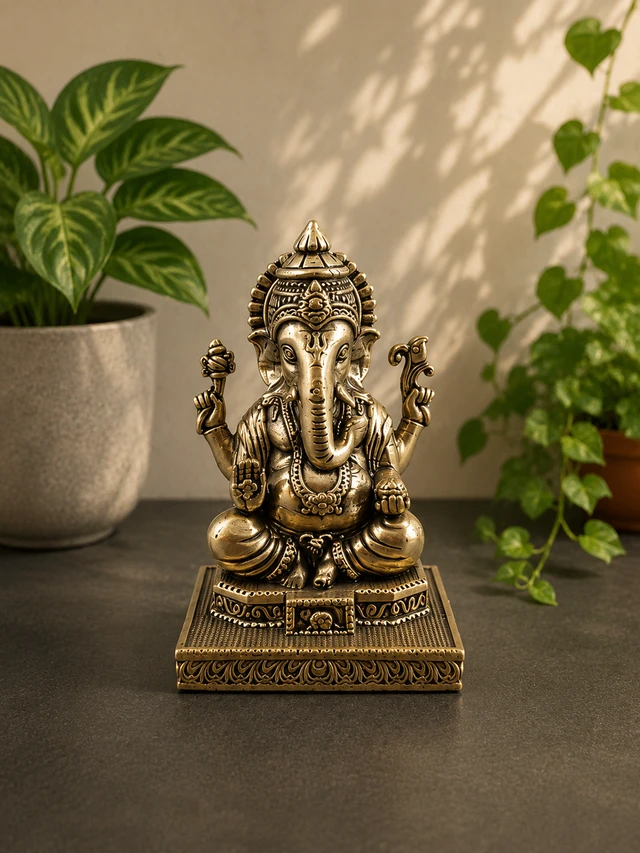 GS Decors Brass Fine art Ganesha on Base 3''