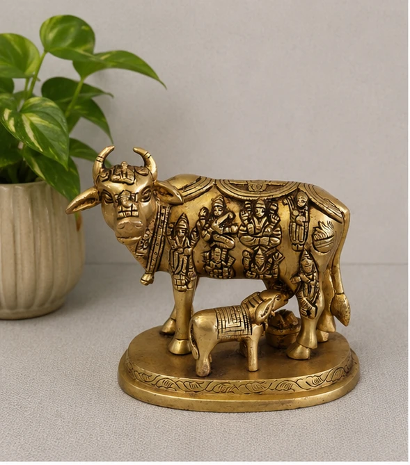 GS Decors Brass Cow And Calf 5''
