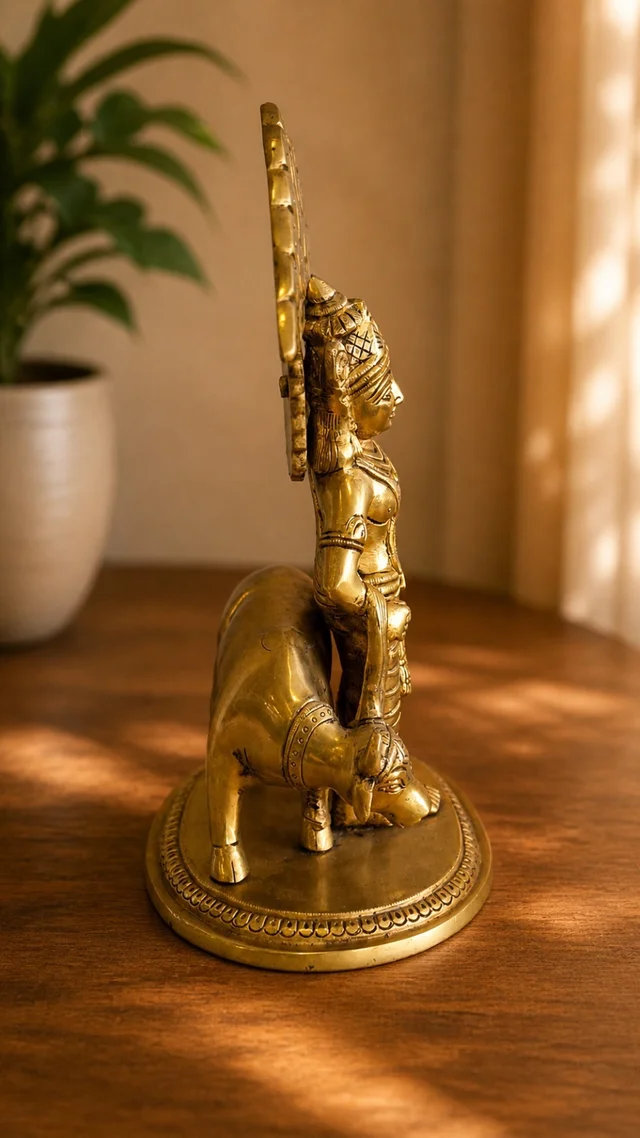 GS Decors Brass Cow Krishna Holding Govardhana mountain 11.5''