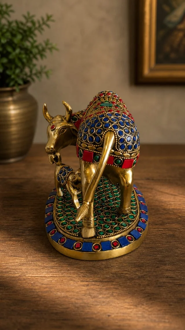 GS Decors Brass Stone Cow and Calf 5''
