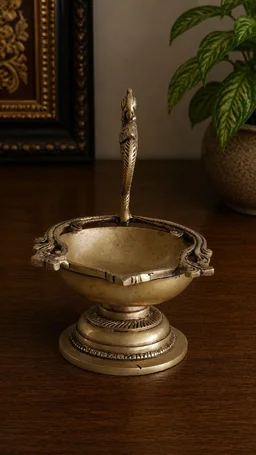 GS Decors Brass Single face diya with Peacock Handle 6''