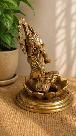GS Decors Brass Krishna sitting on Lotus Base 8''