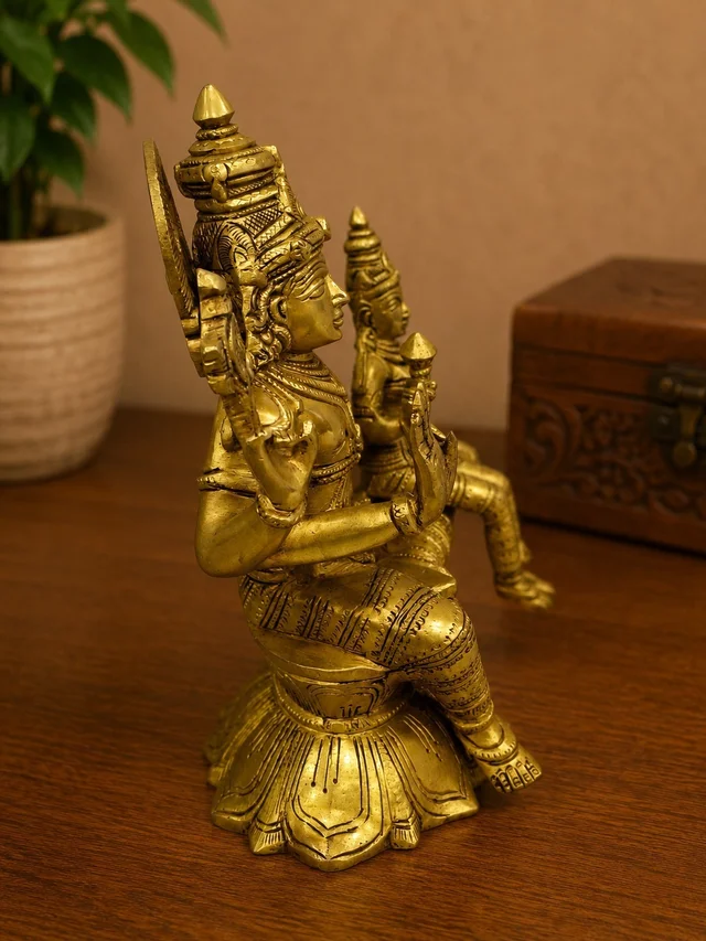GS Decors Brass Vishnu Lakshmi on Lotus Base 10''