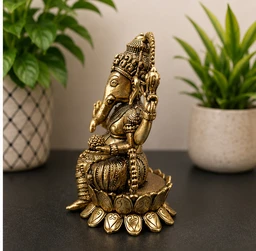 GS Decors Brass Fine art Ganesha on lotus base 4''