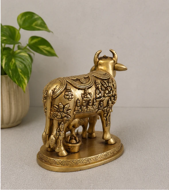 GS Decors Brass Cow And Calf 5''