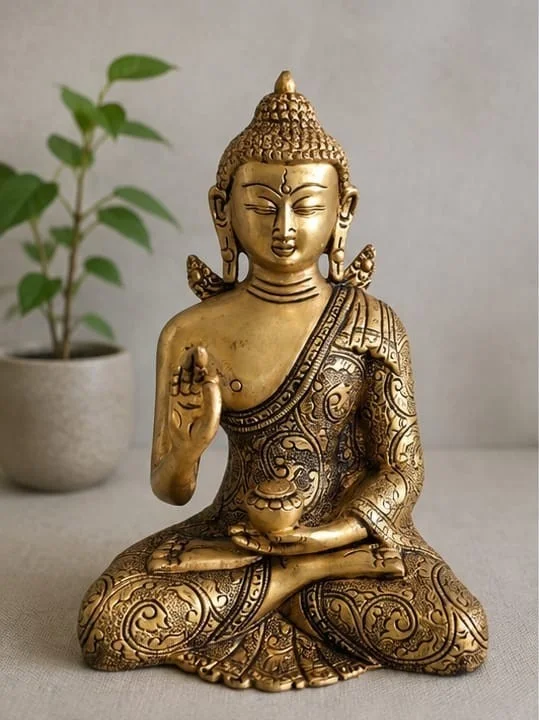 GS Decors Brass Buddha Floral Design 8''