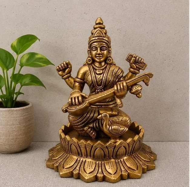 GS Decors Brass Lotus Saraswathi 5.5''