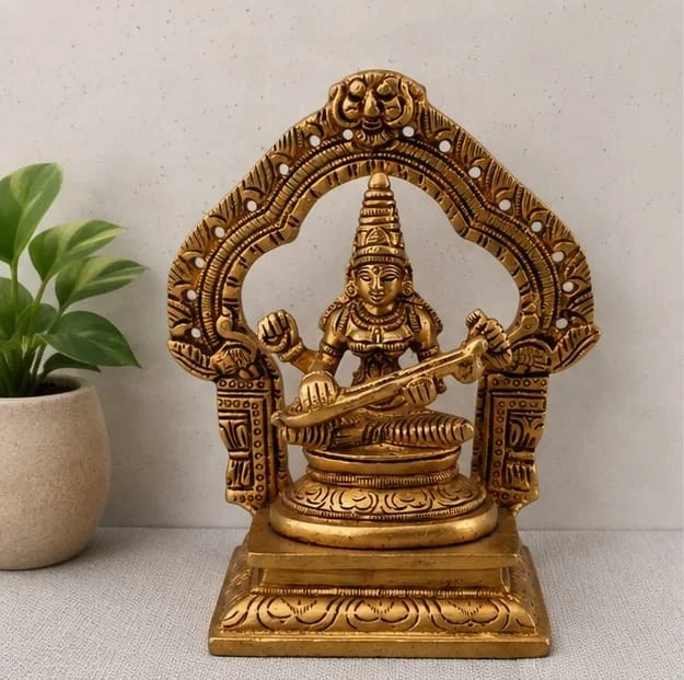 GS Decors Brass Saraswathi with Arch 5.5''