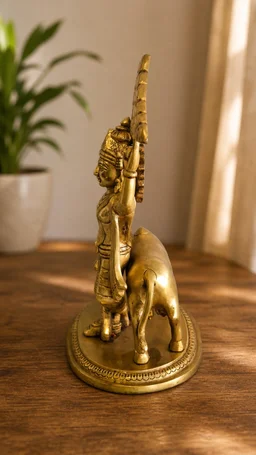 GS Decors Brass Cow Krishna Holding Govardhana mountain 11.5''