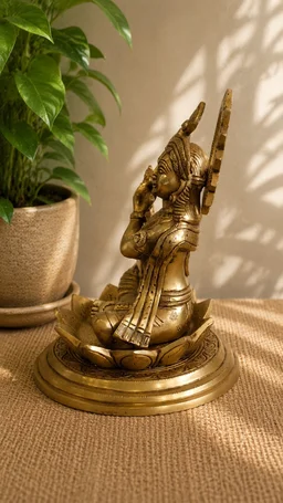 GS Decors Brass Krishna sitting on Lotus Base 8''
