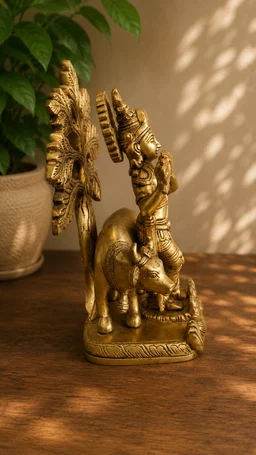 GS Decors Brass Tree Krishna 9''