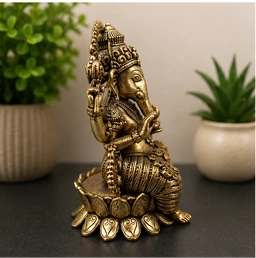 GS Decors Brass Fine art Ganesha on lotus base 4''