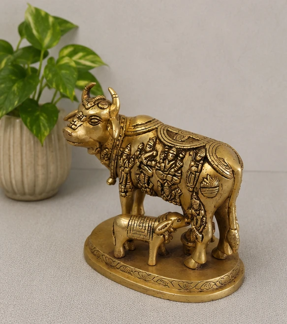 GS Decors Brass Cow And Calf 5''