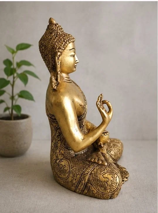 GS Decors Brass Buddha Floral Design 8''