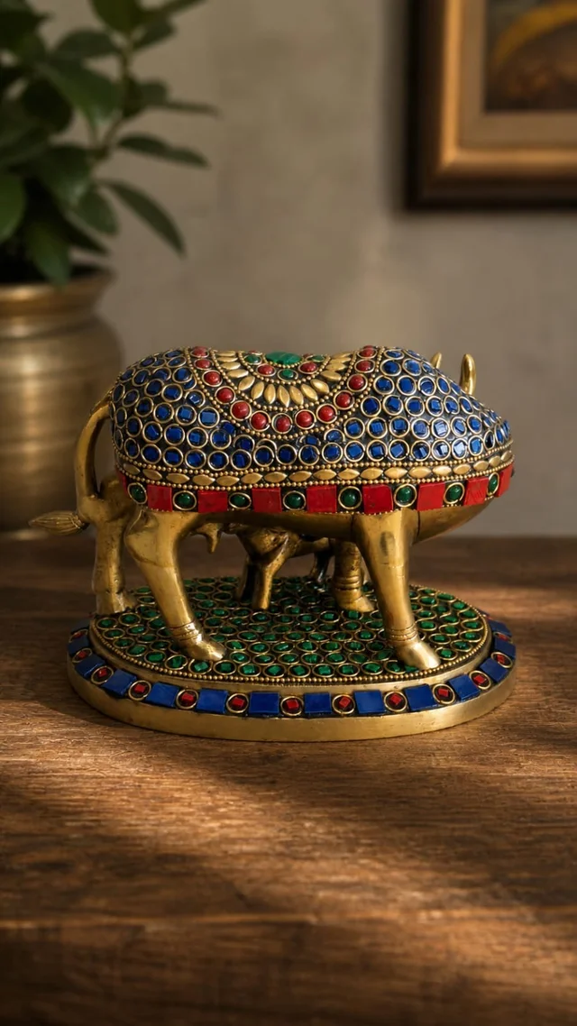 GS Decors Brass Stone Cow and Calf 5''