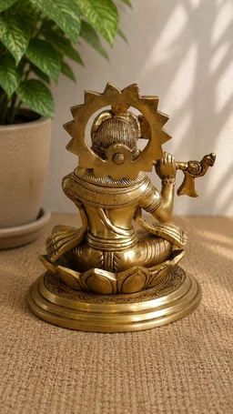 GS Decors Brass Krishna sitting on Lotus Base 8''