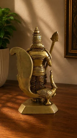 GS Decors Brass Murugan with peacock 7''