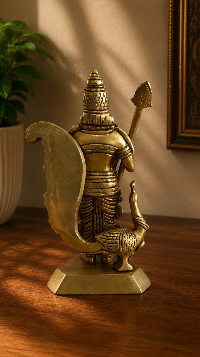 GS Decors Brass Murugan with peacock 7''