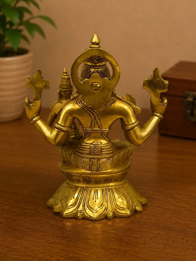 GS Decors Brass Vishnu Lakshmi on Lotus Base 10''