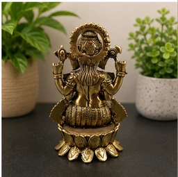 GS Decors Brass Fine art Ganesha on lotus base 4''