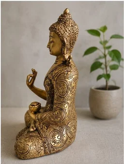 GS Decors Brass Buddha Floral Design 8''