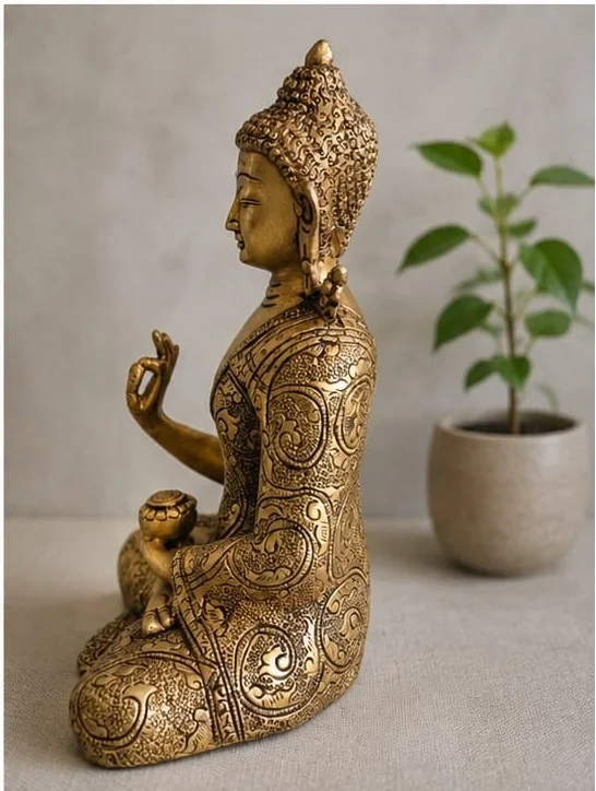 GS Decors Brass Buddha Floral Design 8''
