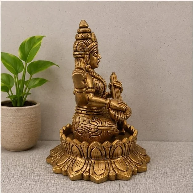 GS Decors Brass Lotus Saraswathi 5.5''