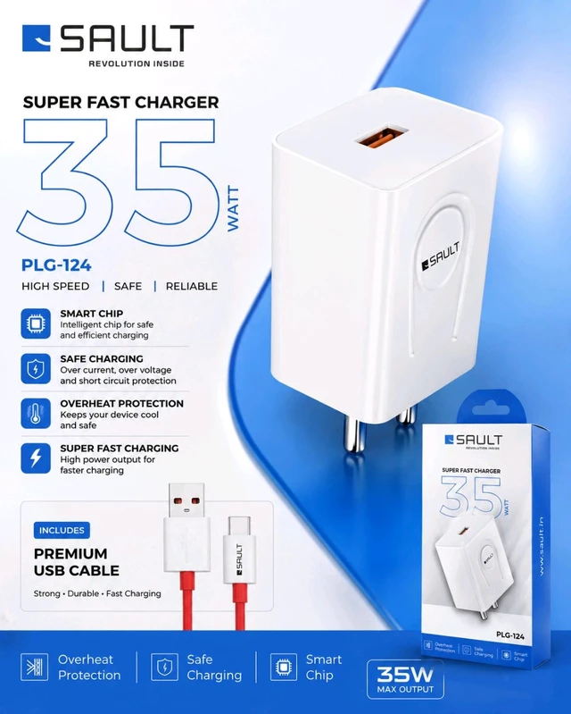 Sault Super Fast Charger 35W PLG-124 With Cable Best Quality Product 