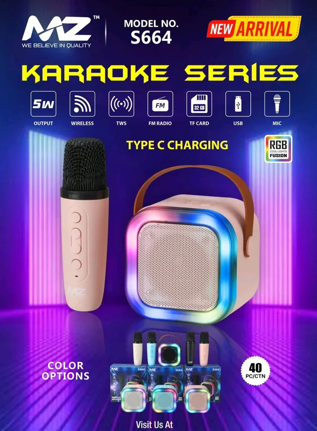 MZ M664 wireless Speaker With Wireless Mic TWS Mode With FM
