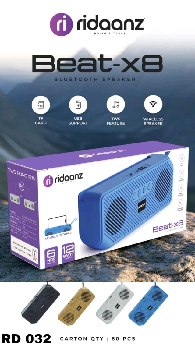 RIDAANZ SPEAKER Beat -x8 With Mobile Stand 12W Heavy Bass Sound With Woofer