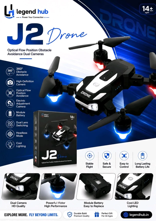 J2 Drone With Double Battery And Battery Headless Mode High Definition Camera Premium Quality With Silicon Case 