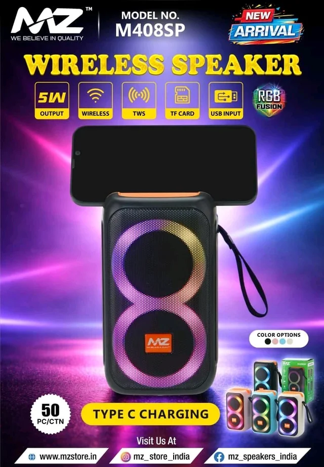 MZ M408sp Wireless Speaker 5w Type -C Charging With LED Fusion Best Sound Quality 