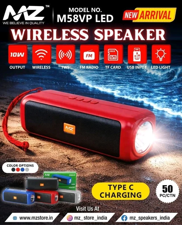 MZ M58VP LED Speaker With Torch Light Type -C 10w Best Sound Quality 