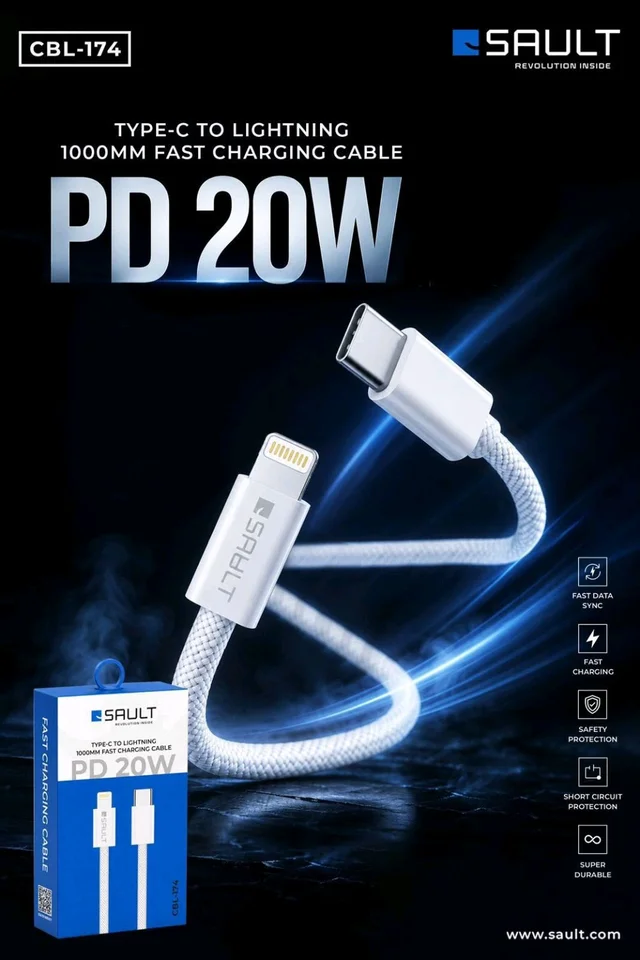 SAULT PD 20WT Type -C To Lightning Fast Charging Cable CBL-174