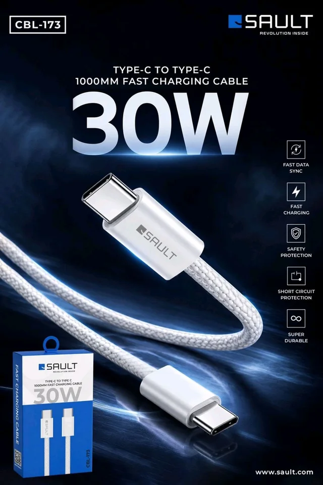 SAULT Type -C To C Fast Charging Cable 30W CBL-173 Fast Charging Cable 