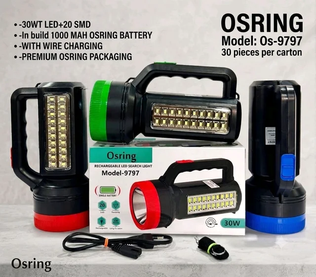 OSRING Torch OS-9797 Heavy Quality Flash With -30WLED+20 SMD In build 1000 MAH Rechargeable OSRING BATTERY WITH WIRE CHARGING