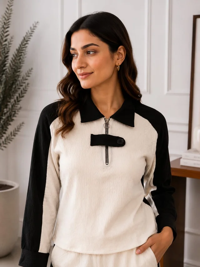 Colour Block Zip-Collar Co-Ord Set
