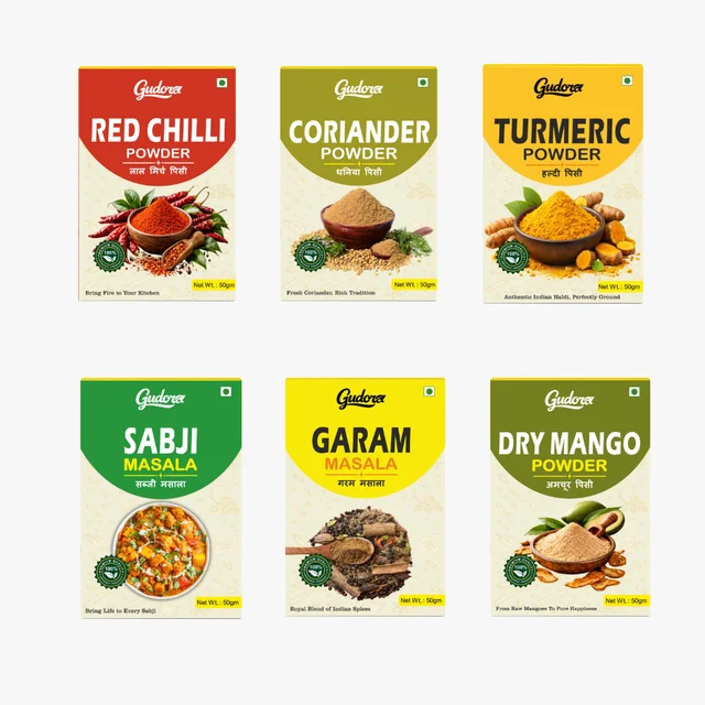 Gudora Everyday kitchen essential Powders - 6 Powdered Spices (50g Each)