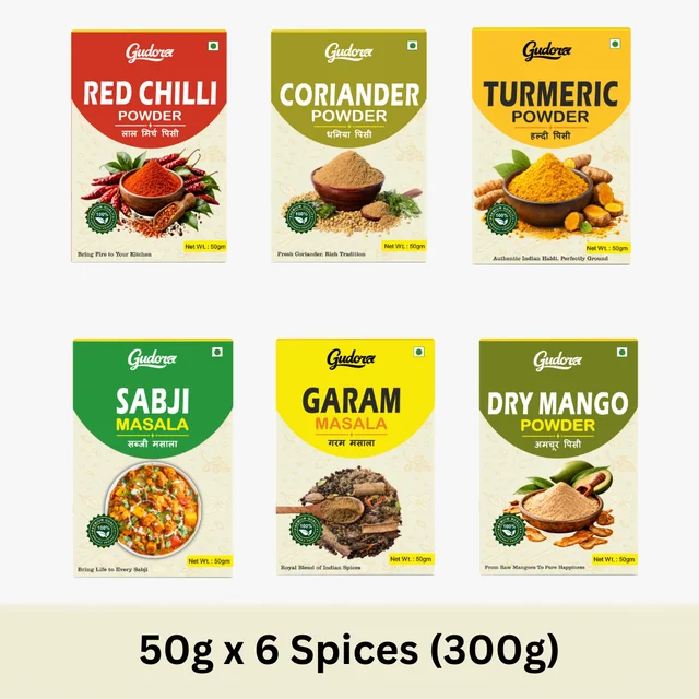 Gudora Everyday kitchen essential Powders - 6 Powdered Spices (50g Each)