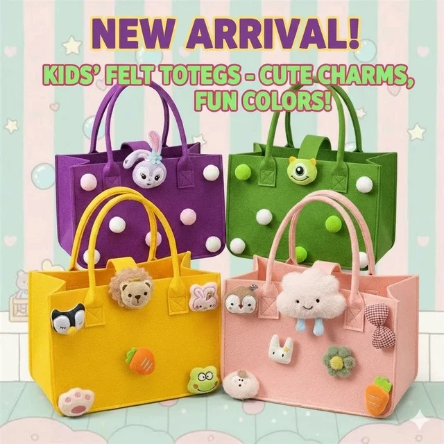 Polka Dots  Felt bag with stable bottom, FainFun felt shopping bags rectangular, colourful felt bags for shopping sustainable, felt basket shopping foldable with handle, square felt bag for newspapers
