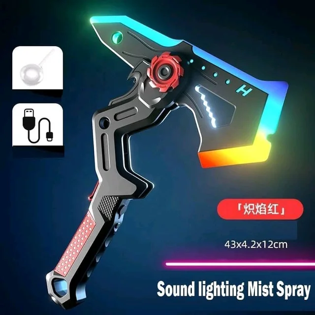 2-in-1 LED Fog Axe Sword Toy, Multicolor, with Mist Spray, RGB Lights and Sound Effects, Rechargeable, for Kids