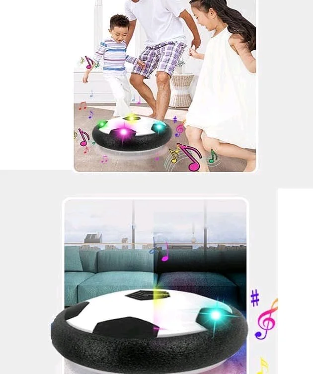Hover Football for Kids | LED Air Power Soccer Disc | Indoor Floating Football Toy with Soft Foam Bumper (White)